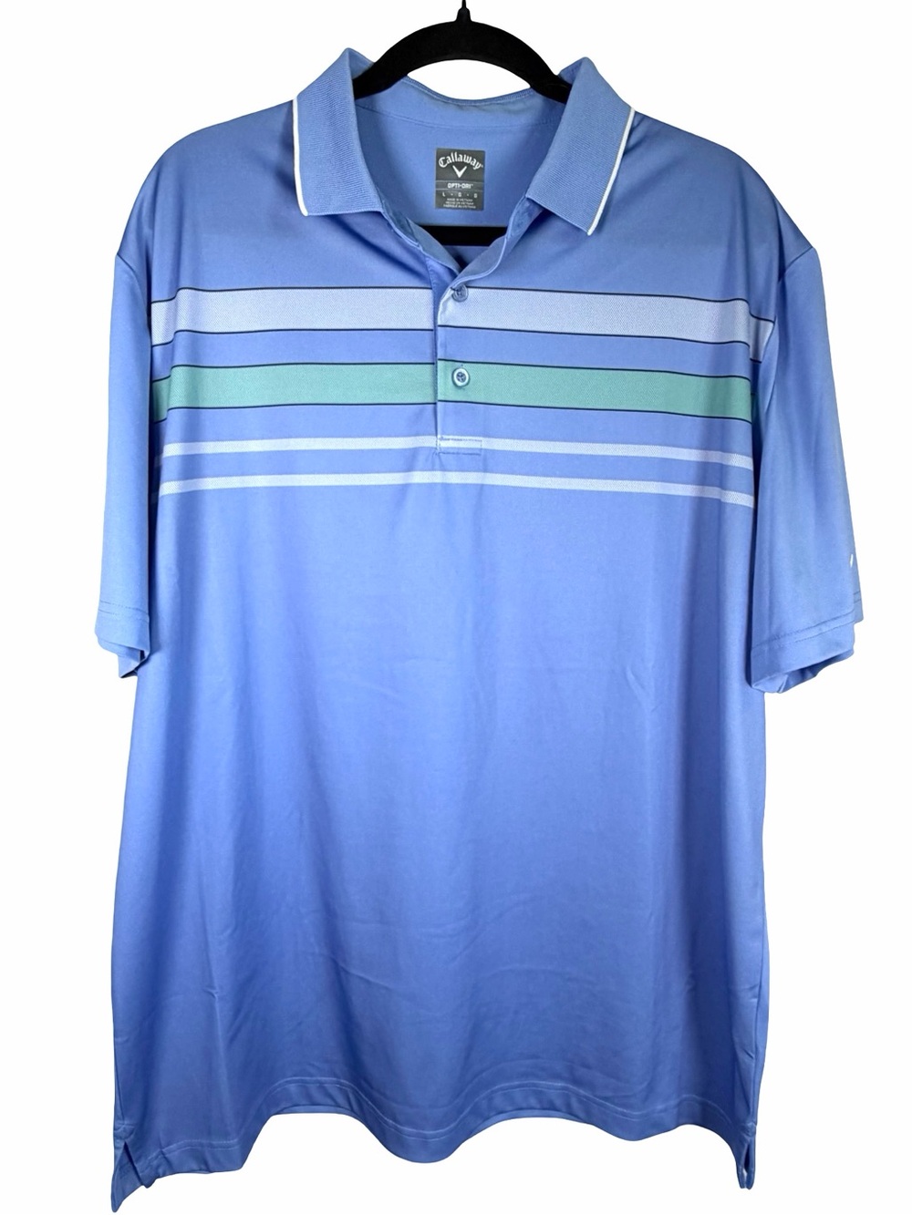 Callaway Mens Blue Stripe Opti-Dri Performance Polo Shirt Size Large